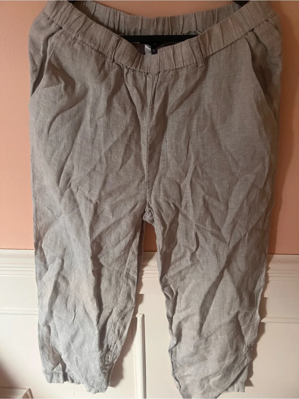 Quince flax linen straight leg pants lightweight relaxed elastic waist scandi M